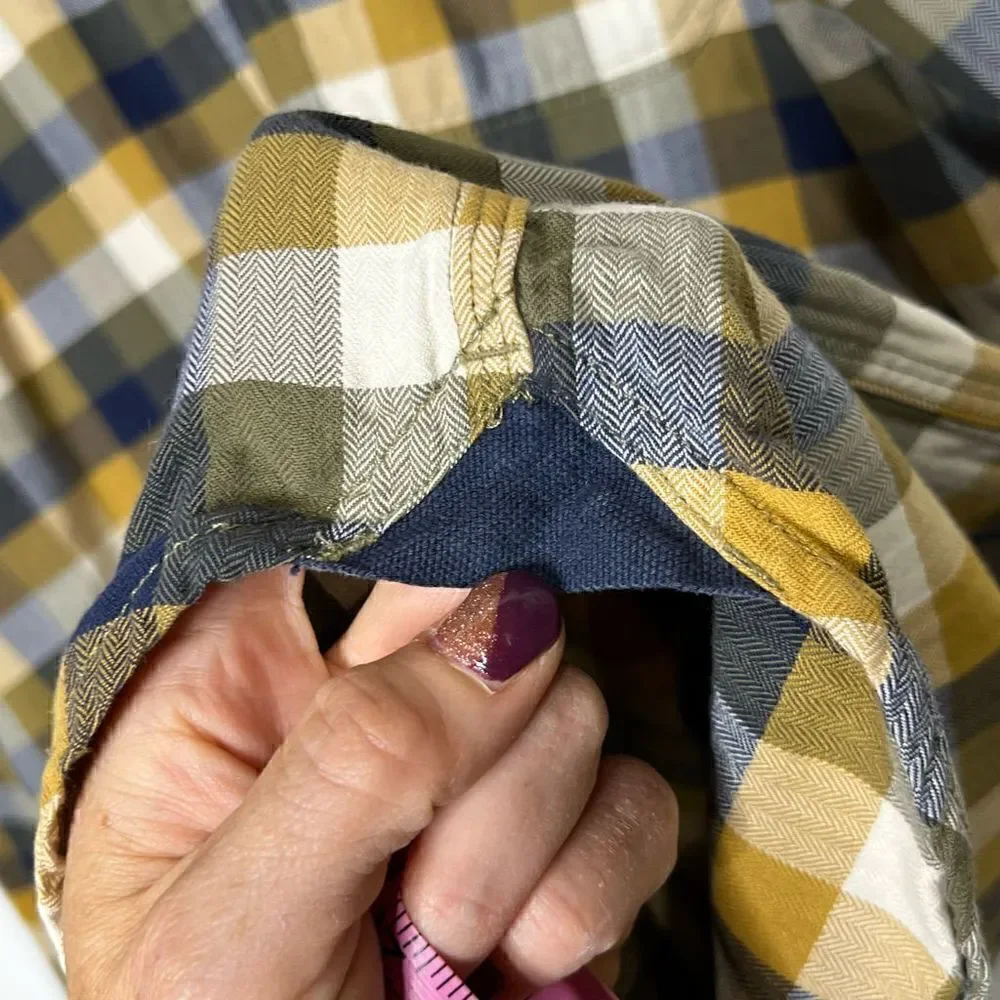 The North Face Blue Brown Mustard Cream Plaid Cotton Button Down Shirt